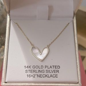 NIB RACHEL ZOE MOTHER OF PEARL HEART 14K GOLD PLATED STERLING SILVER NEXKLACE